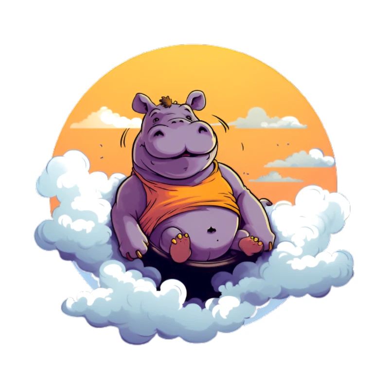 Lustiges Nilpferd auf einer Wolke schwebend