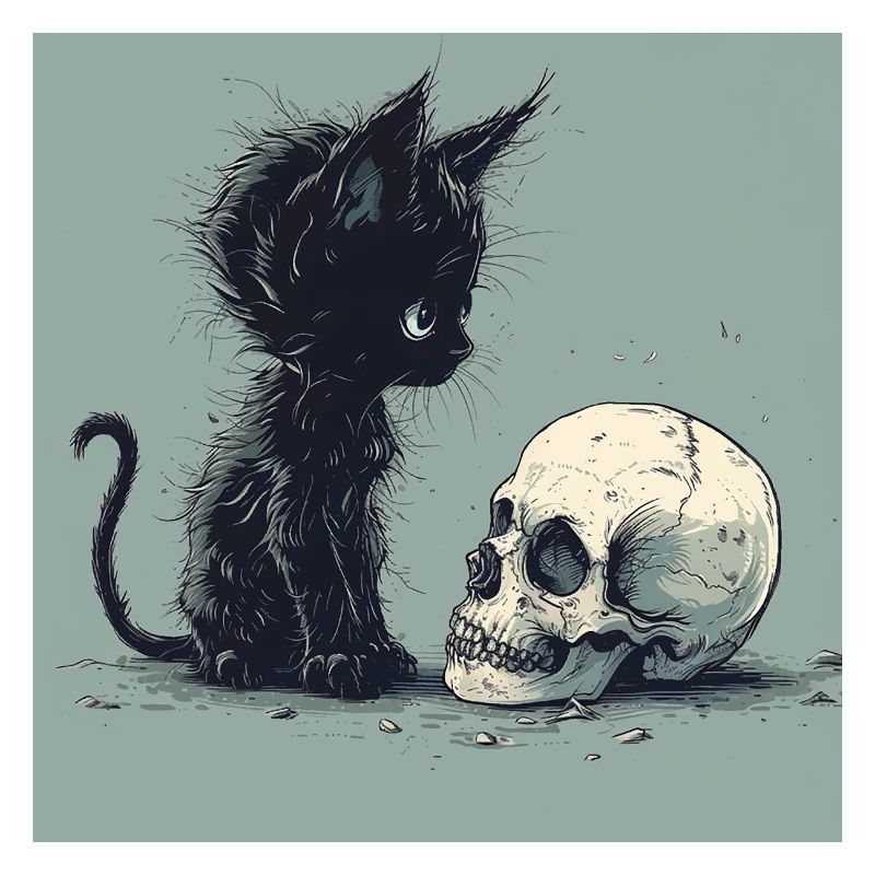Cute Emo Gothic Kitten and Skull