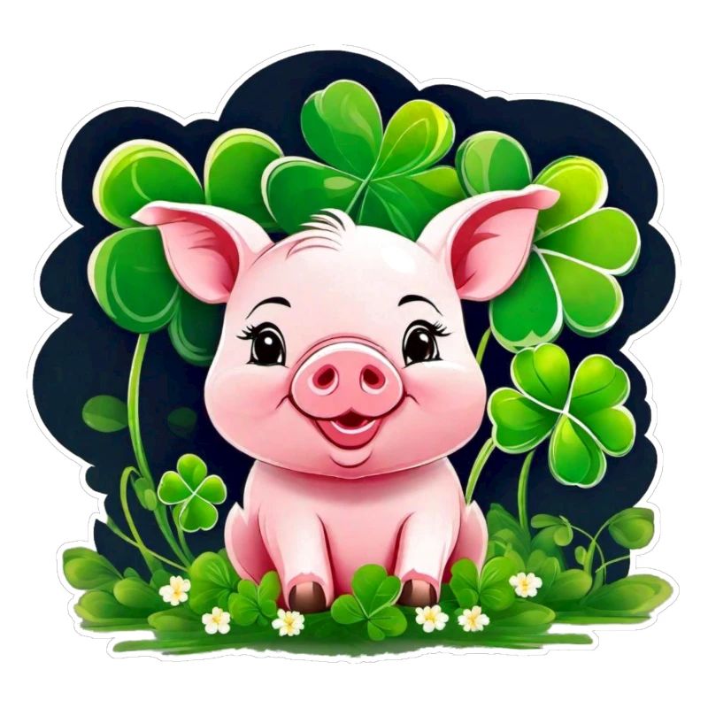Cochon porte-bonheur mignon avec des trèfles