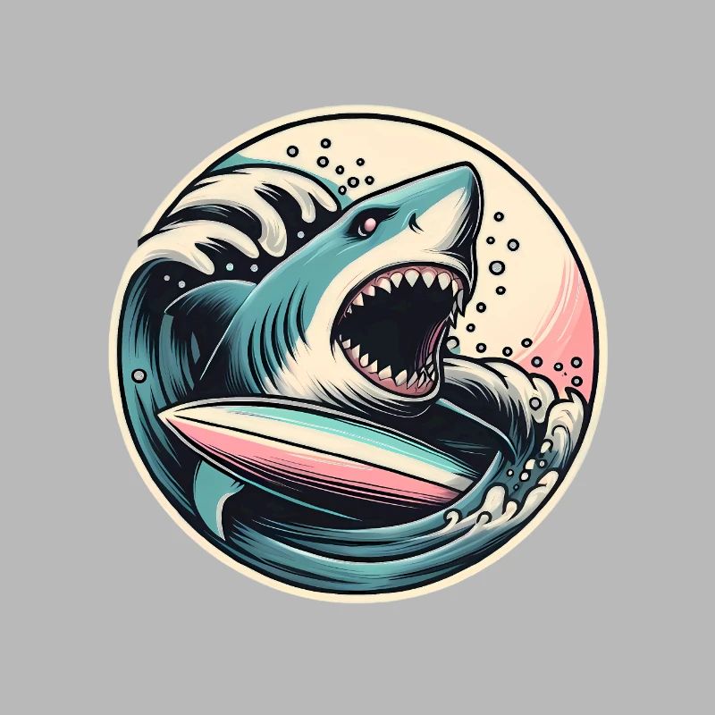 Graphique de surf de requin féroce dans les vagues