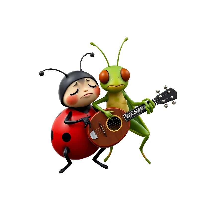 Ladybug and Grasshopper Playing the Mandolin