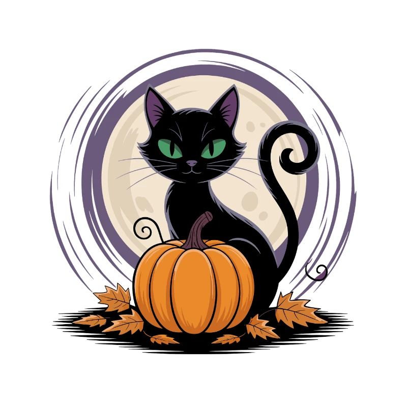 Chat au clair de lune avec citrouille