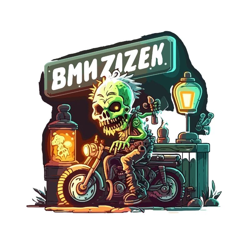 Neon Skeleton Biker on Motorcycle