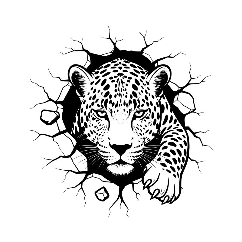 Leopard Wall Breakthrough Elegant Wild Animal
