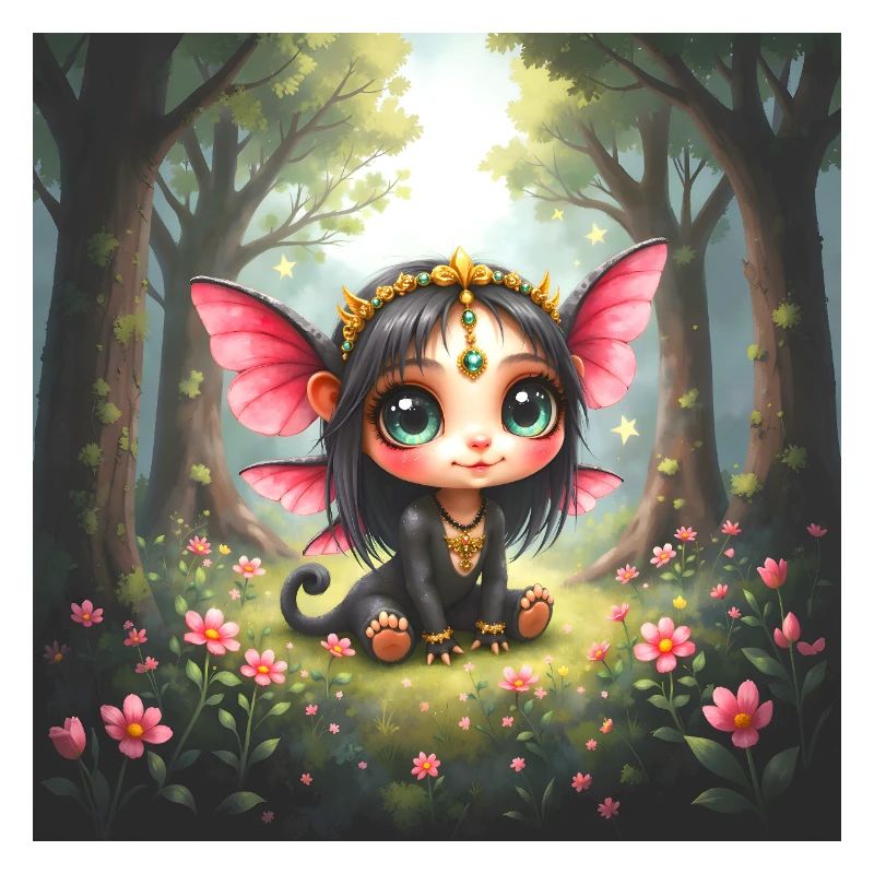 Fée chibi aux ailes de papillon dans la forêt