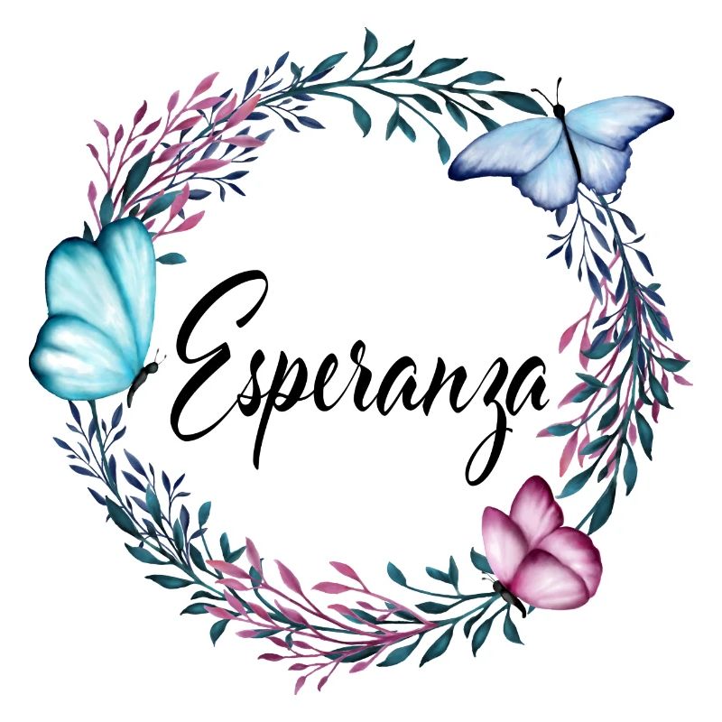 Esperanza, nom, lettrage, couronne de fleurs, cade