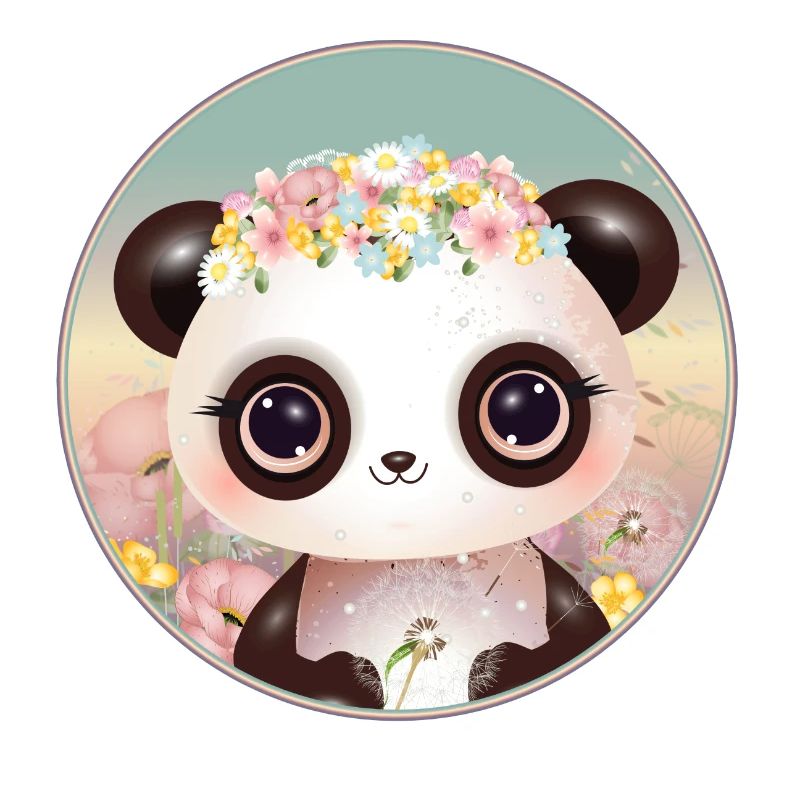 Cute panda on a flower meadow in spring
