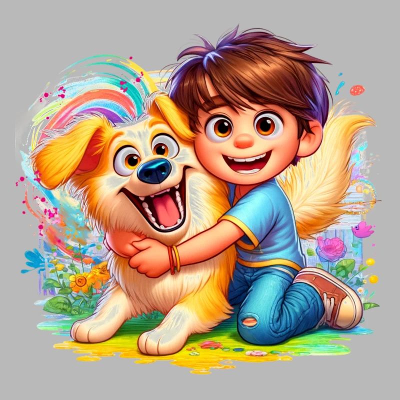 Garçon avec son chien mignon coloré