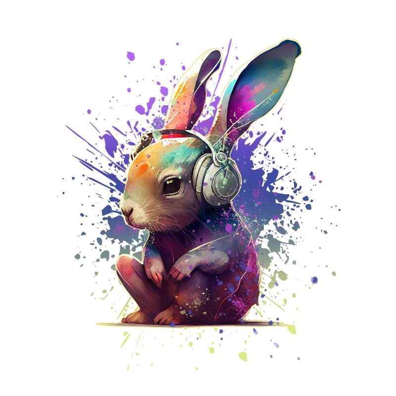Bunter Hase mit Kopfhörern