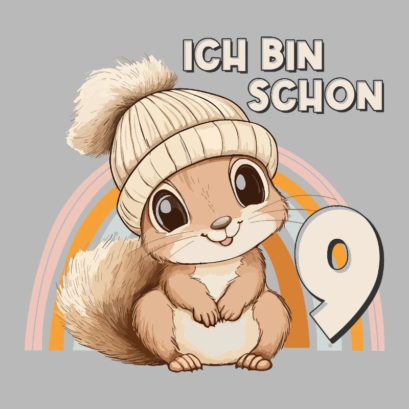 9. Geburtstag Eichhörnchen Regenbogen Süß Niedlich