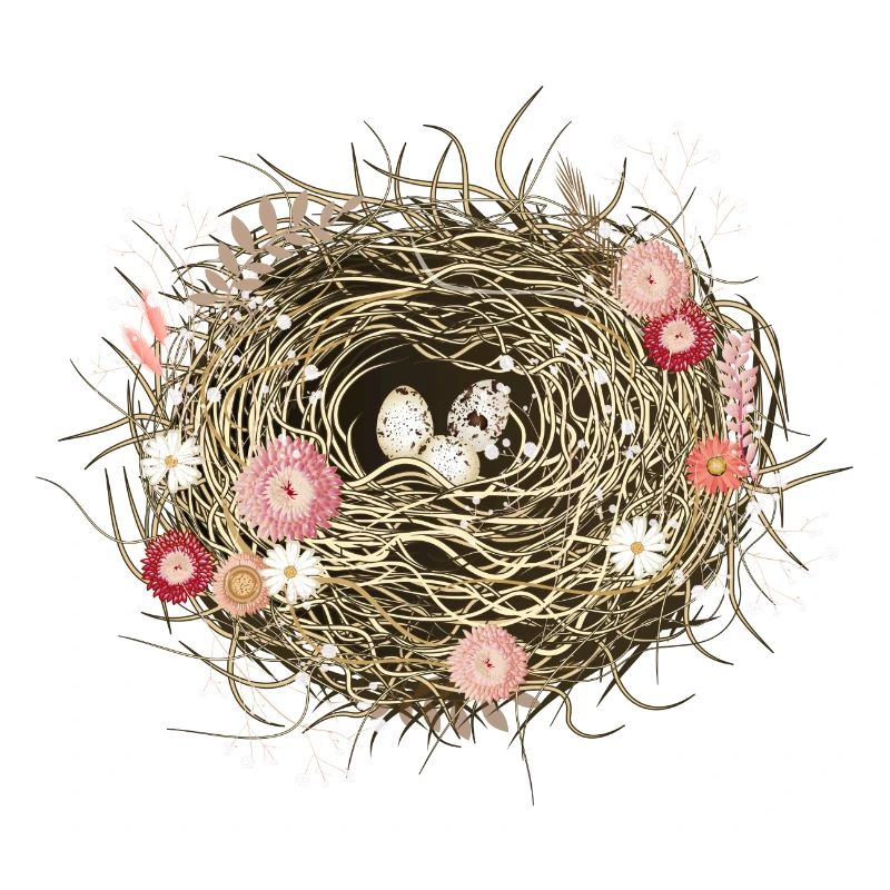 Vogelnest oder Osternest mit Trockenblumen