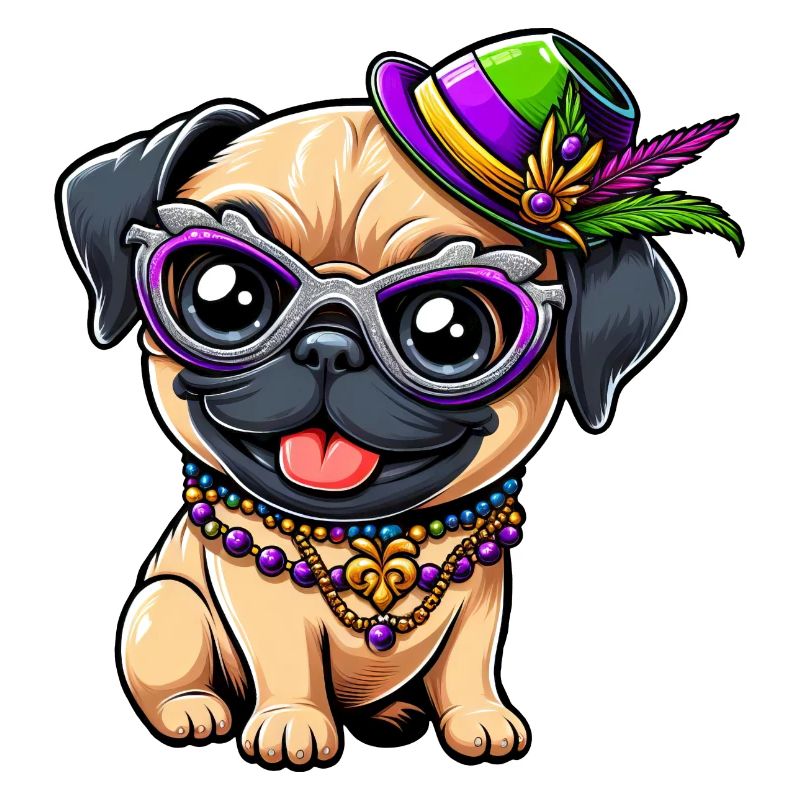 Mardi Gras Mops Comic-Stil