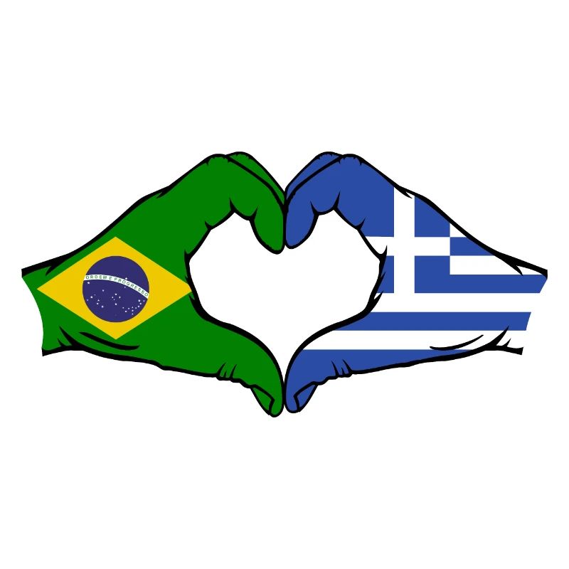 Brésil Grèce Drapeau Mains Coeur Forme