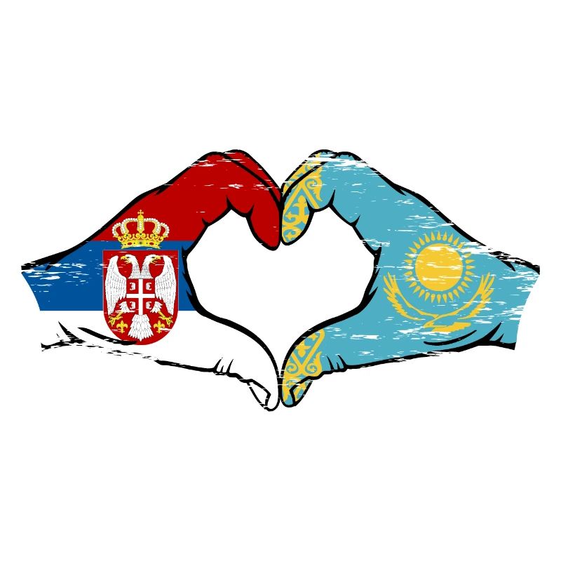 Serbie Kazakhstan drapeau mains forme de coeur utilisé