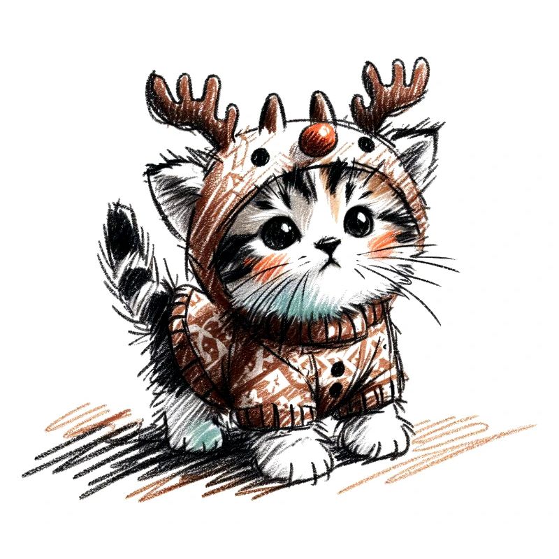 Chat avec des bois de renne et un pull