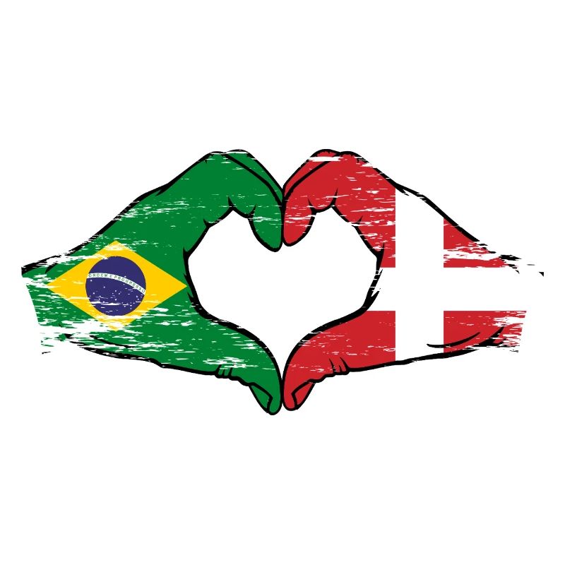 Brésil Danemark drapeau mains forme de coeur utilisé