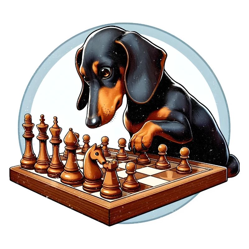 Dachshund playing chess