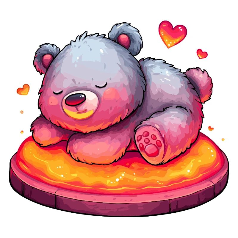 Cuddly bear on lava cake with hearts