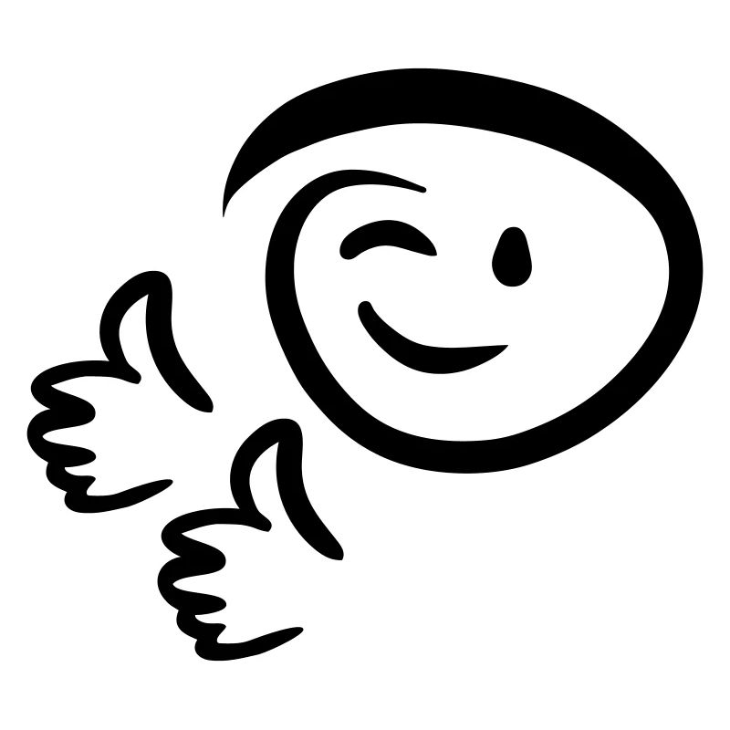 Face winks, shows two thumbs up. Emoticon.