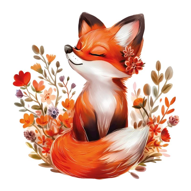 Renard avec des fleurs