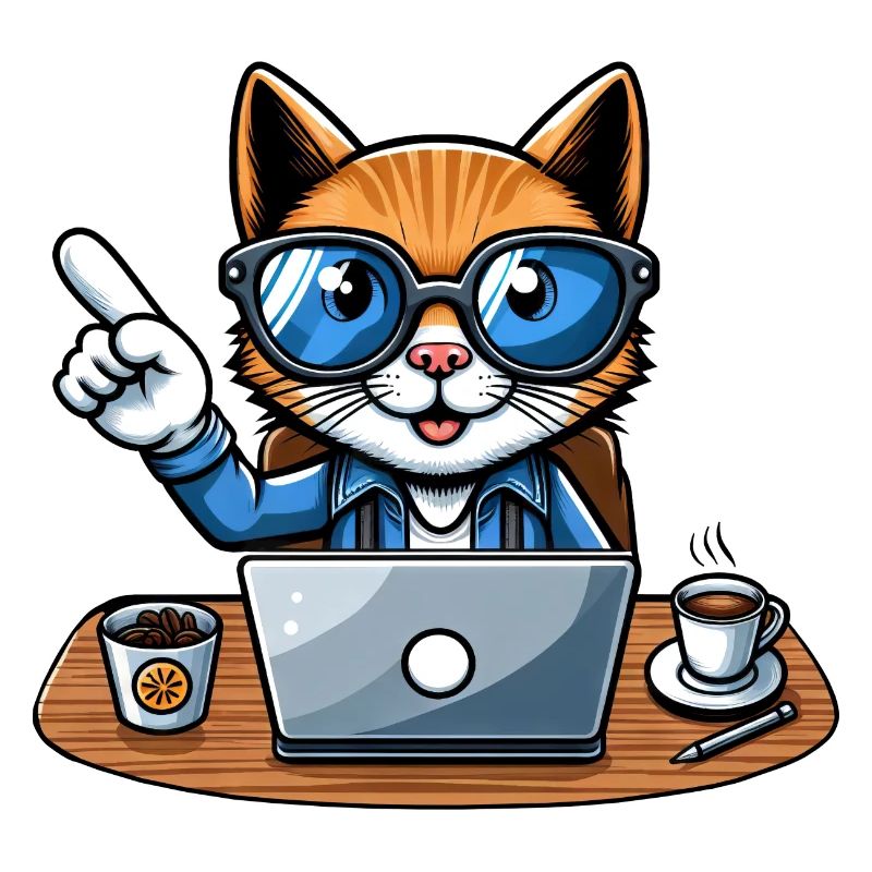 Chat et matou au bureau - patron avec café PDG