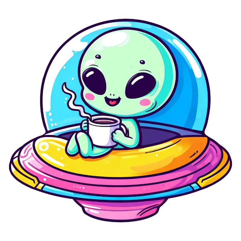 Ein süßer Comic Alien Außerirdischer im Ufo mit