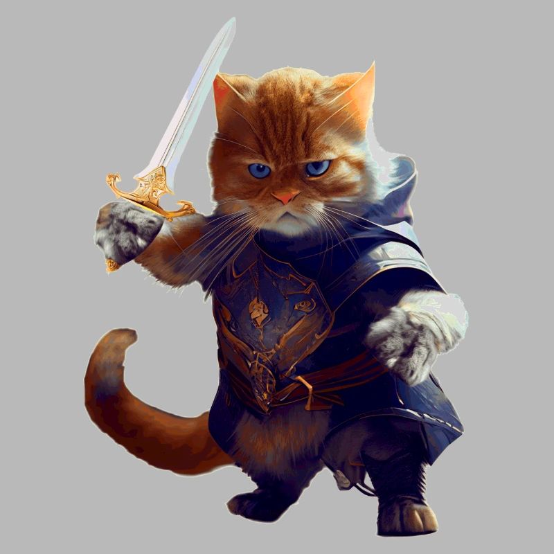 Chat en tant que chevalier avec une épée en tant que combattant courageux