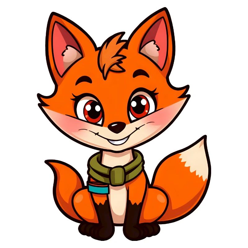 Renard orange joyeux avec écharpe verte