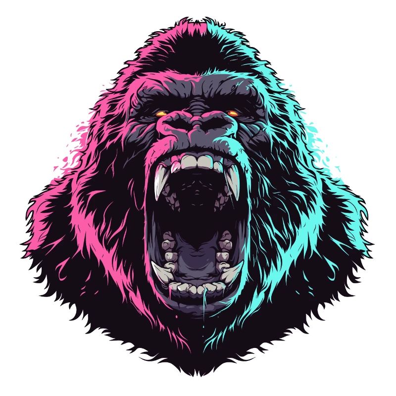 Furious gorilla head in pop art style