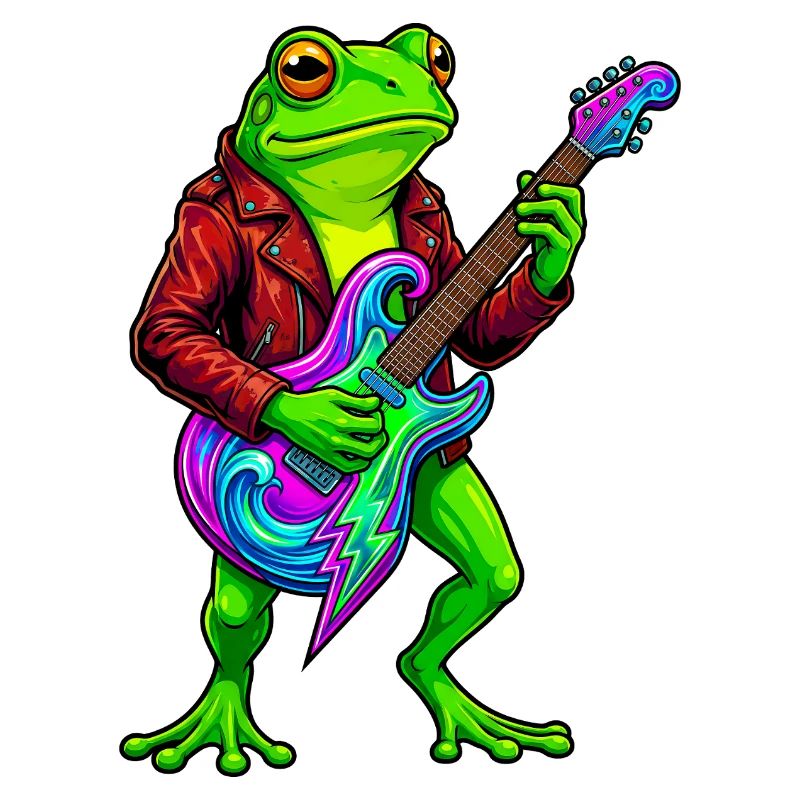 Frosch mit Jacke und Neon E-Gitarre