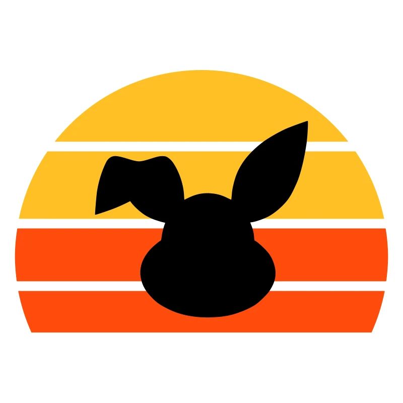 Tête de lapin avec oreille pliée devant un demi-soleil
