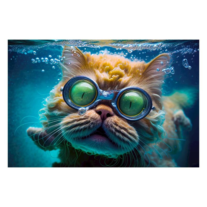 Hector le chat nageur à lunettes de plongée