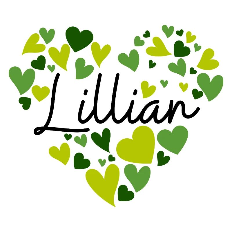 Conception du nom de Lillian avec des cœurs verts en forme de cœur