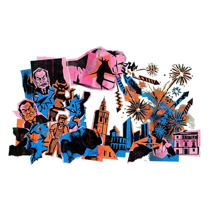 Fallas De Valencia Fireworks Risograph