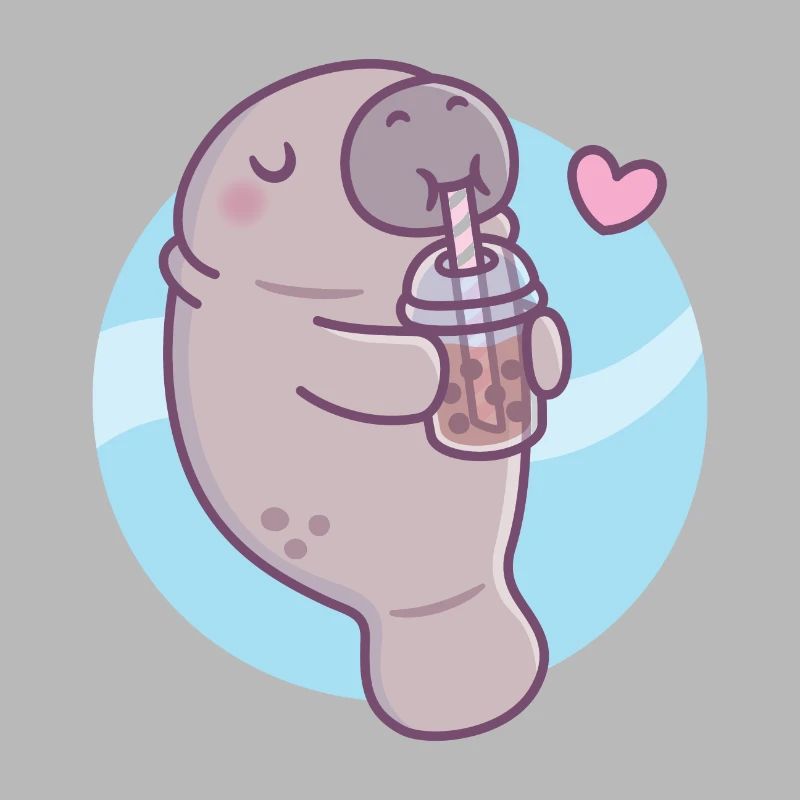 Cute Manatee Loves Drinking Bubble Tea