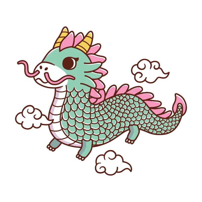 Green Dragon Flying Among Clouds