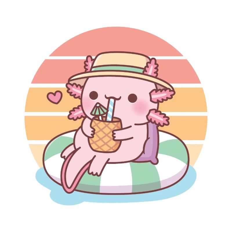 Cute Axolotl Chilling On Pool Float Summer Vibes