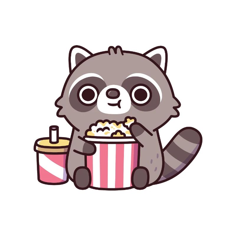 raton laveur mignon mangeant du pop-corn et buvant du soda