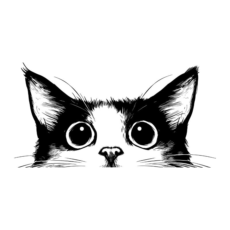Tête de chat noir blanc dessiné dessin animé