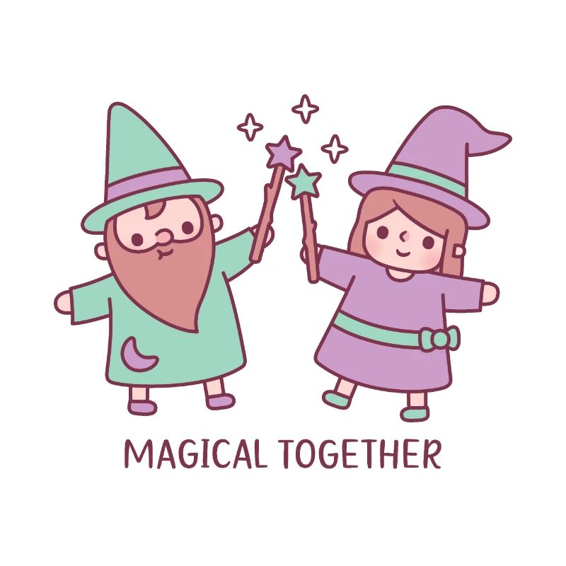 Sorcier mignon et sorcière magique ensemble