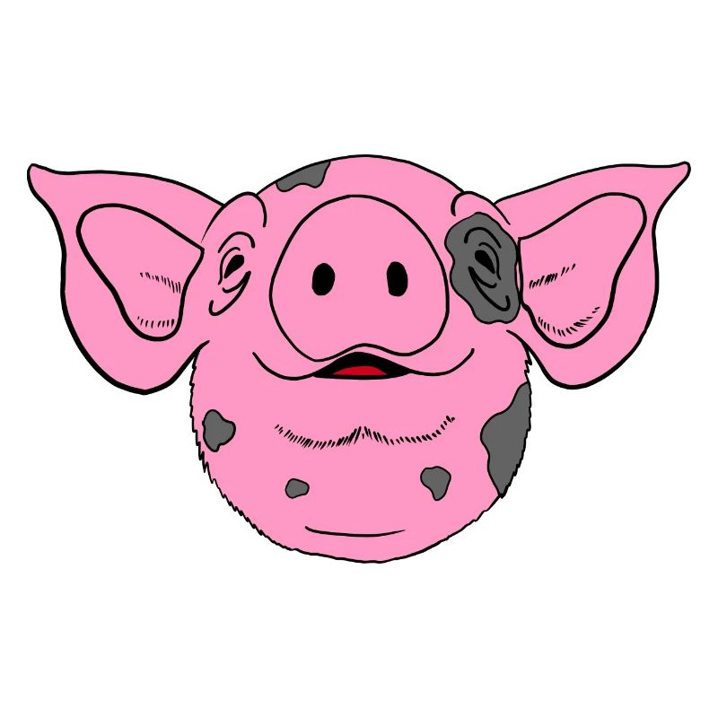 Pink pig's head with smiling face and