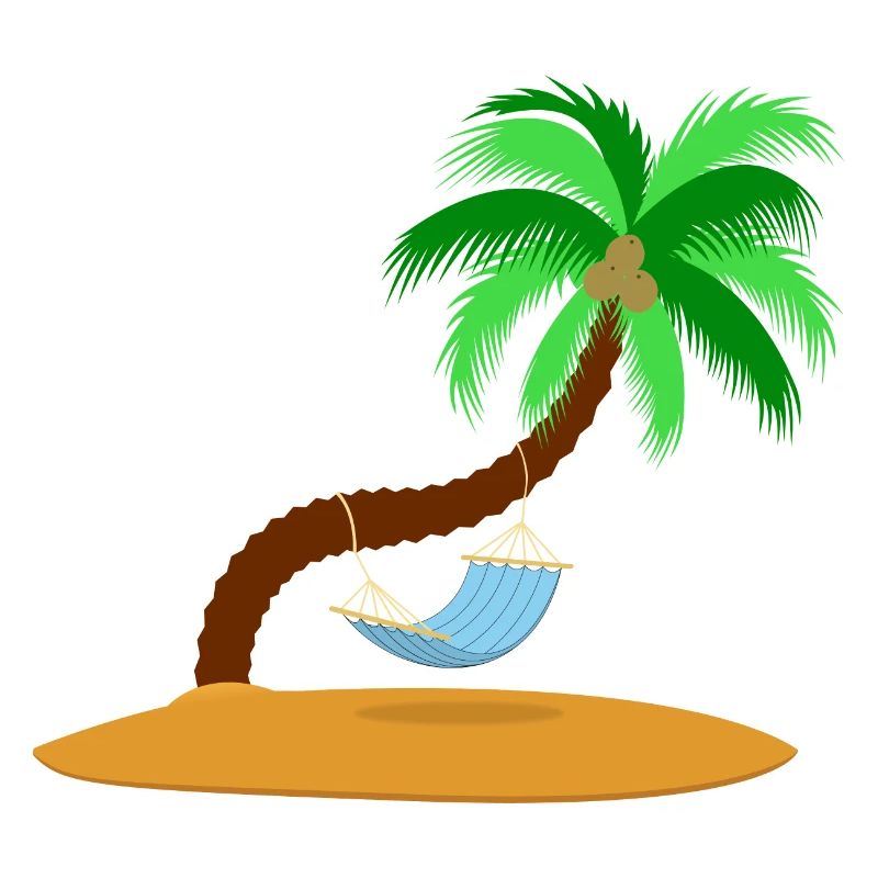 Lonely island with palm tree and hammock