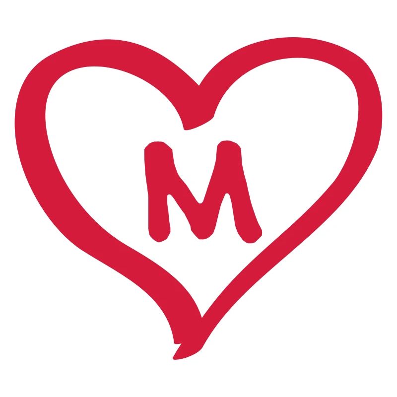 Comic heart with M name initial letter initials