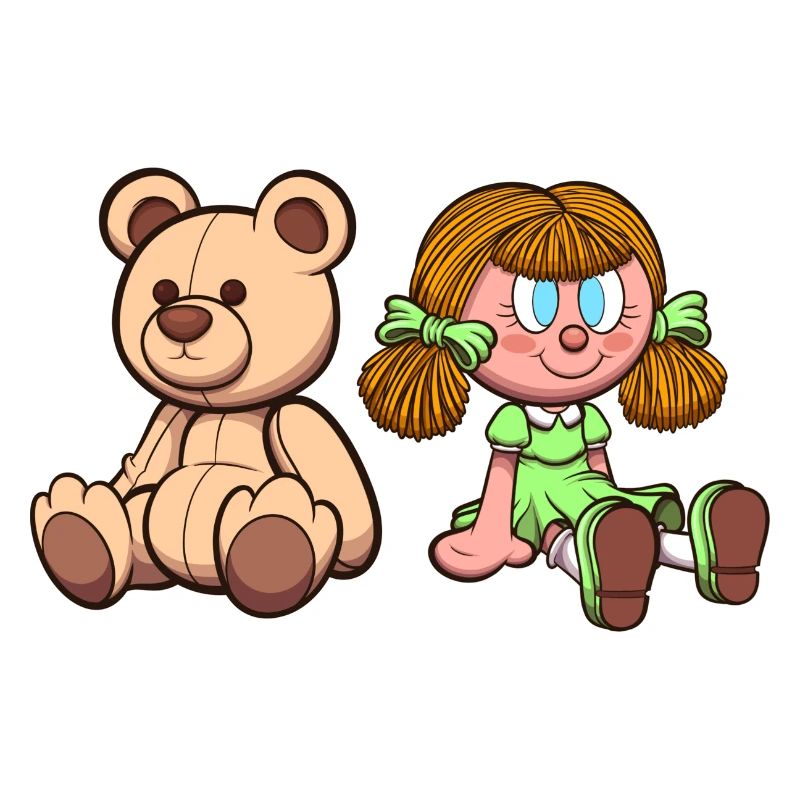 Cartoon Teddy Bear And Doll
