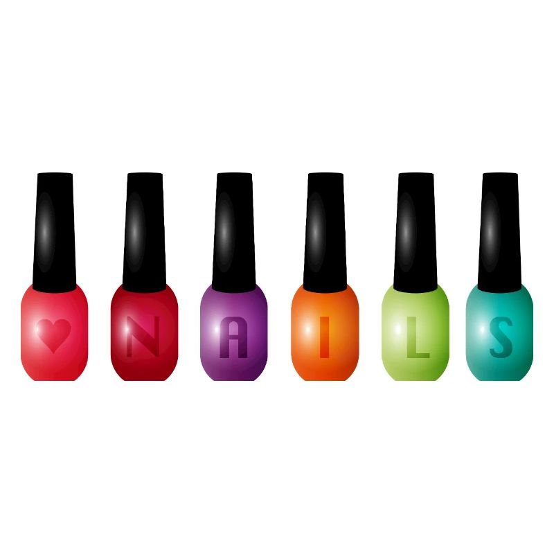 Bunter Nagellack mit „Nails“-Typografie Motiv