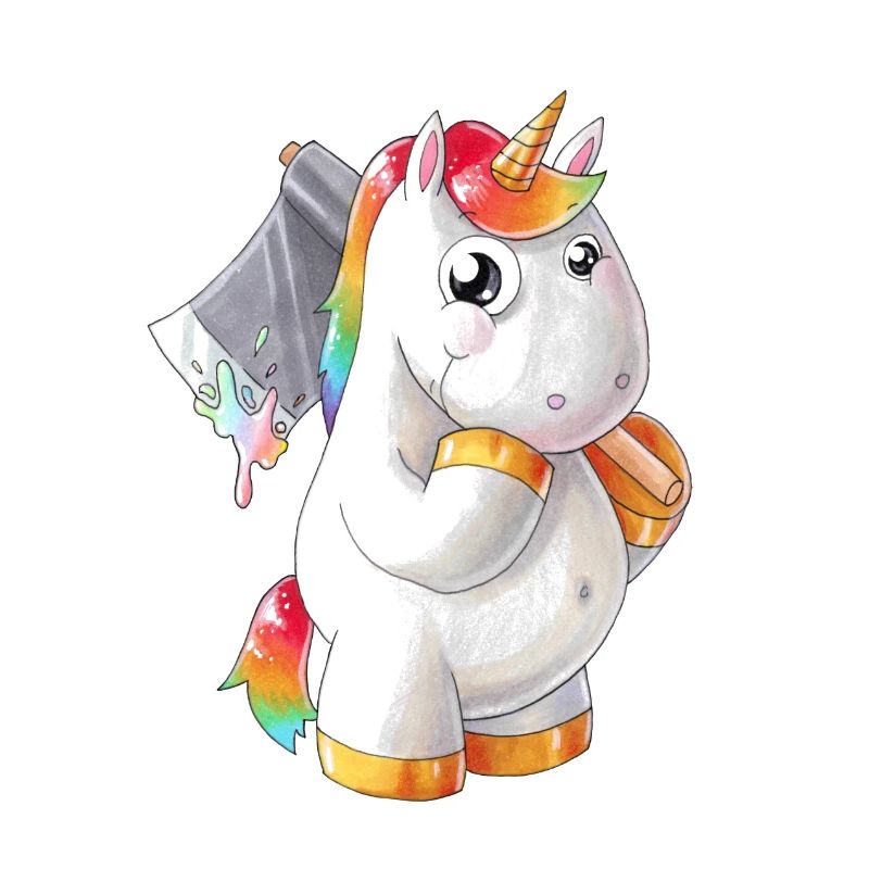 Comic Einhorn mit Axt