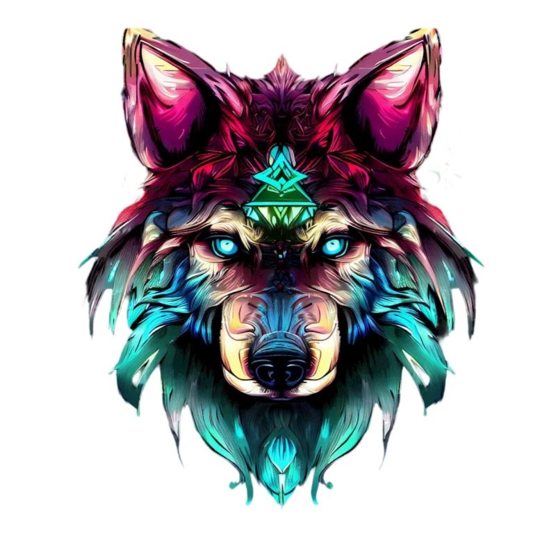 Mystischer Wolf Synthwave Wolfskopf