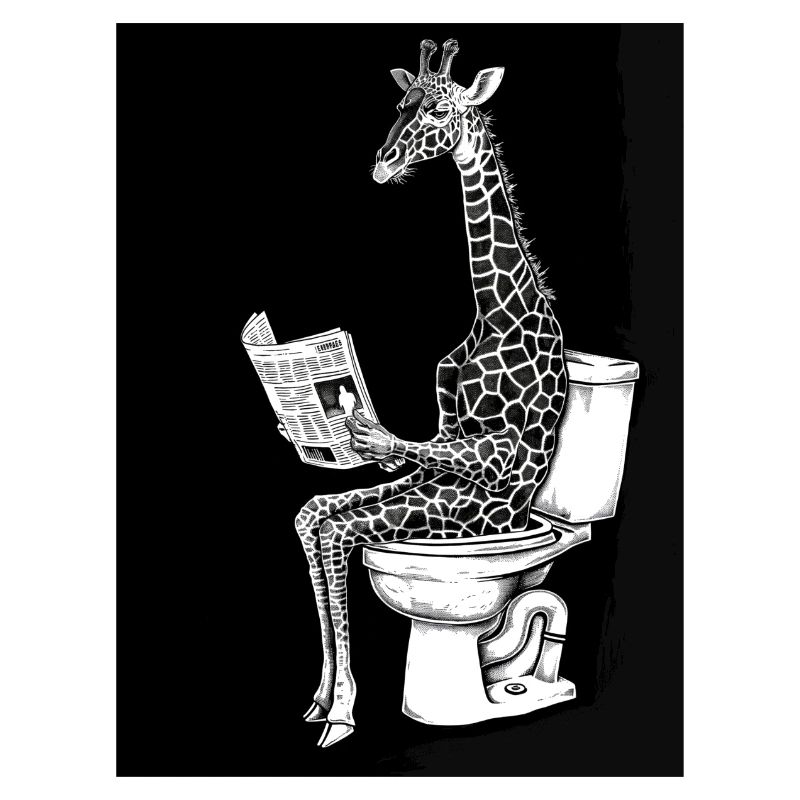 Relaxed giraffe reader on toilet