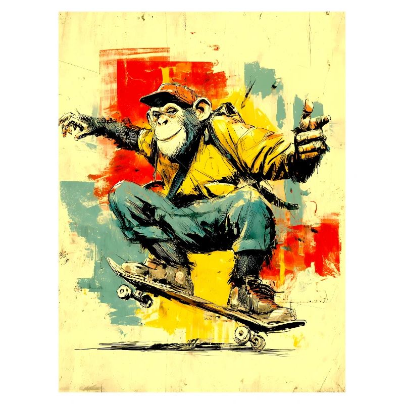 Cool monkey sur le skateboard - moderne, élégant