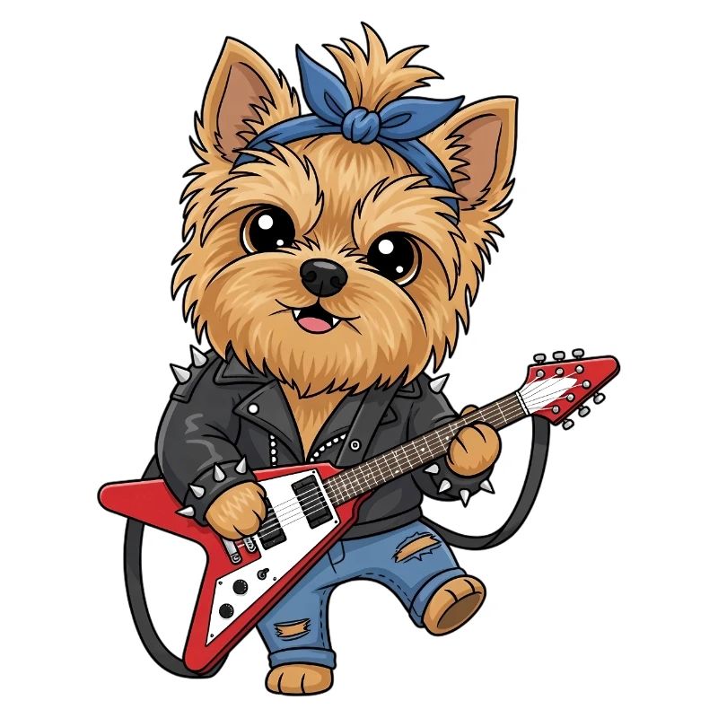 Punk Yorkie with guitar